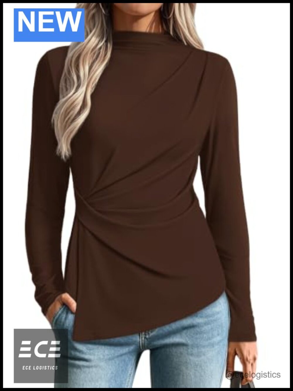 Women's Mock Neck Peplum Top Long Sleeve Business Casual Knit